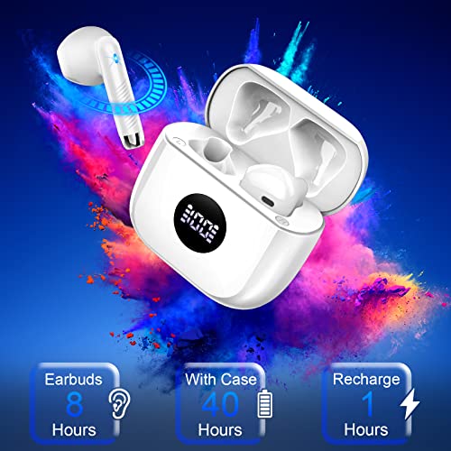 Wireless Earbuds, Bluetooth 5.3 Ear Buds LED Power Display Headphones Bass Stereo, Earbuds in-Ear Noise Cancelling Mic, 40H Playback Mini Case IP7 Waterproof Sports Earphones for Android iOS