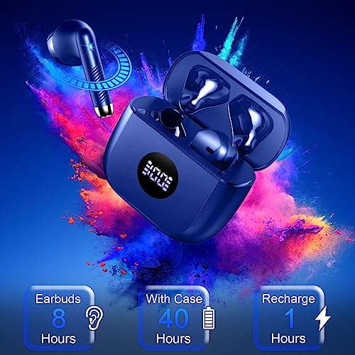 Wireless Earbuds, Bluetooth 5.3 Ear Buds LED Power Display Headphones Bass Stereo, Earbuds in-Ear Noise Cancelling Mic, 40H Playback Mini Case IP7 Waterproof Sports Earphones for Android iOS