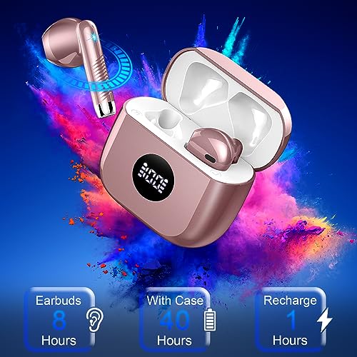 Wireless Earbuds, Bluetooth 5.3 Ear Buds LED Power Display Headphones Bass Stereo, Earbuds in-Ear Noise Cancelling Mic, 40H Playback Mini Case IP7 Waterproof Sports Earphones for Android iOS