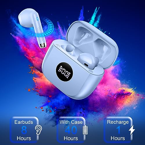 Wireless Earbuds, Bluetooth 5.3 Ear Buds LED Power Display Headphones Bass Stereo, Earbuds in-Ear Noise Cancelling Mic, 40H Playback Mini Case IP7 Waterproof Sports Earphones for Android iOS