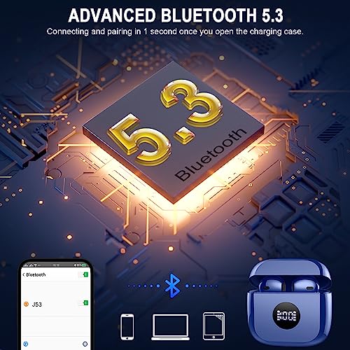 Wireless Earbuds, Bluetooth 5.3 Ear Buds LED Power Display Headphones Bass Stereo, Earbuds in-Ear Noise Cancelling Mic, 40H Playback Mini Case IP7 Waterproof Sports Earphones for Android iOS