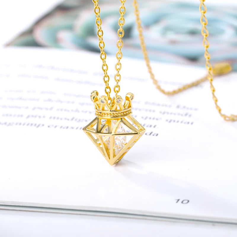 Rhinestone Crown Shape Pendant Necklace For Women Luxury Zircon Crystal Choker Chain Wedding Necklaces Jewelry Collares