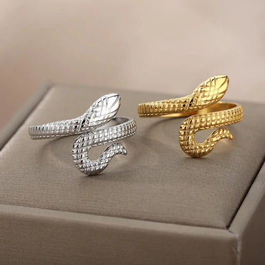 Punk Snake Couple Rings For Women Men Stainless Steel Adjustable Female Ring Finger Gothic Birthday Jewelry Accessories BFF