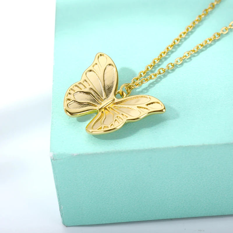 Butterfly Choker Necklace For Women Stainless Steel Pendant Necklaces Chain Kpop Jewelry Gift Collier Bijoux Femme