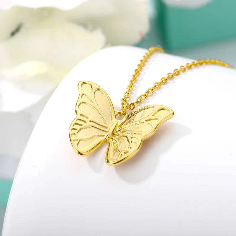 Butterfly Choker Necklace For Women Stainless Steel Pendant Necklaces Chain Kpop Jewelry Gift Collier Bijoux Femme