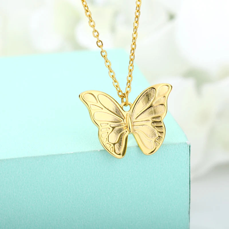 Butterfly Choker Necklace For Women Stainless Steel Pendant Necklaces Chain Kpop Jewelry Gift Collier Bijoux Femme