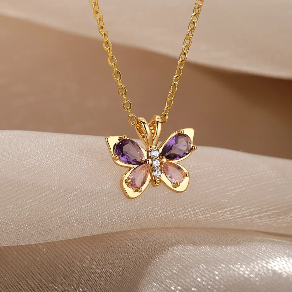 Rhinestone Butterfly Necklace For Women Girls Zircon Crystal Choker Necklaces Chain Engagement Wedding Jewelry Gift