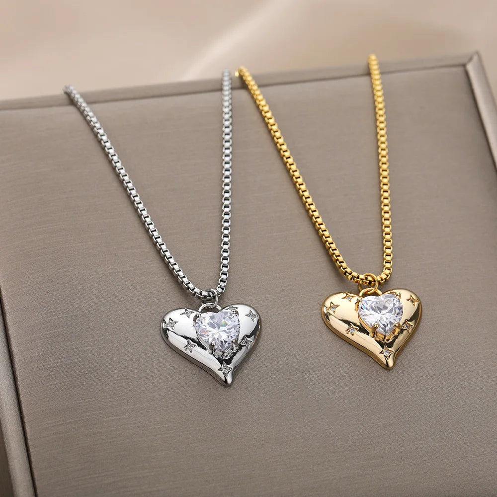 Rhinestone Heart Necklace For Women Men Lover Couple Choker Necklace Chain Collar Gothic Jewelry Gift