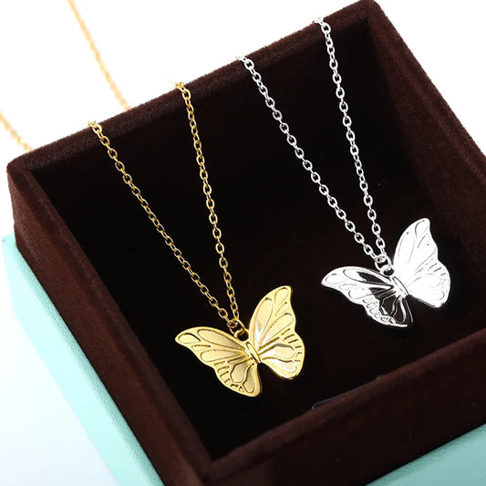 Butterfly Choker Necklace For Women Stainless Steel Pendant Necklaces Chain Kpop Jewelry Gift Collier Bijoux Femme