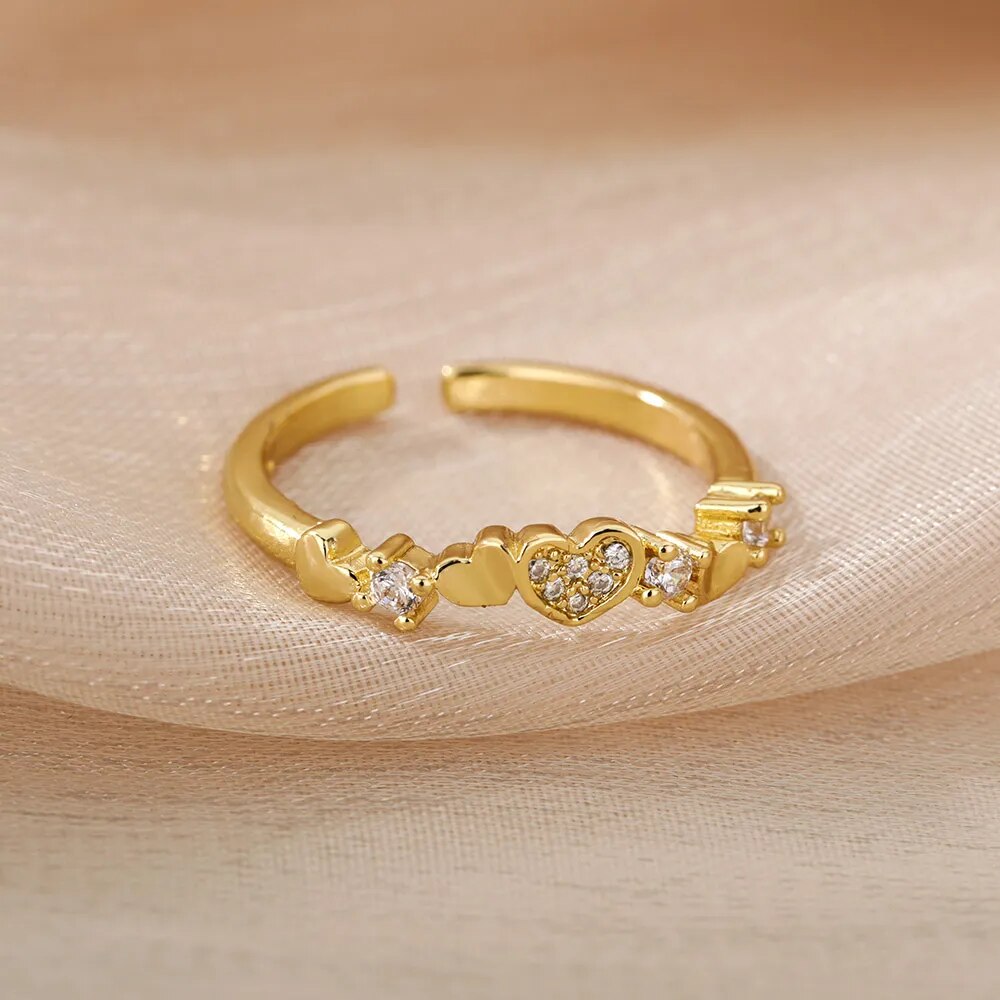 Heart Zircon Rings for Women Open Adjustable Stainless Steel Gold Color Ring Romantic Wedding Couple Aesthetic Jewelry anillos