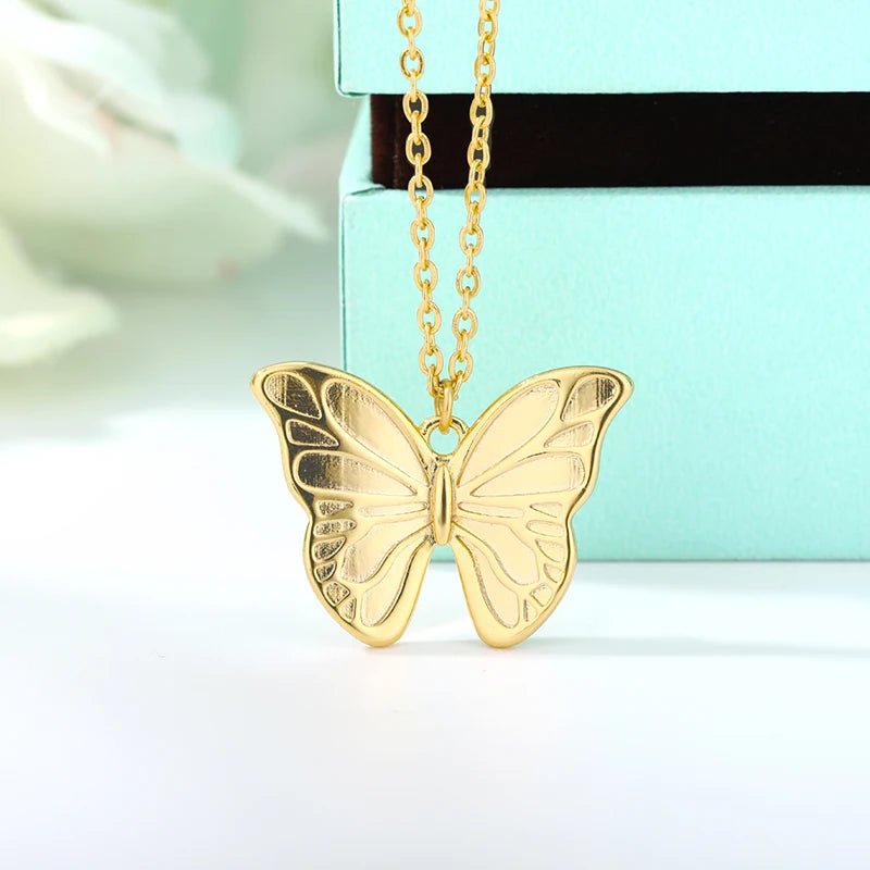 Butterfly Choker Necklace For Women Stainless Steel Pendant Necklaces Chain Kpop Jewelry Gift Collier Bijoux Femme