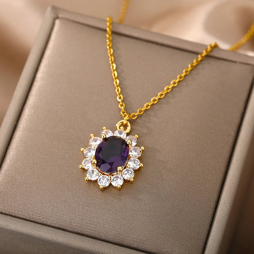 Luxury Zircon Sunflower Necklace For Women Rhinestone Crystal Choker Necklace Colar Chian Wedding Vintage Jewelry Bijoux Gift