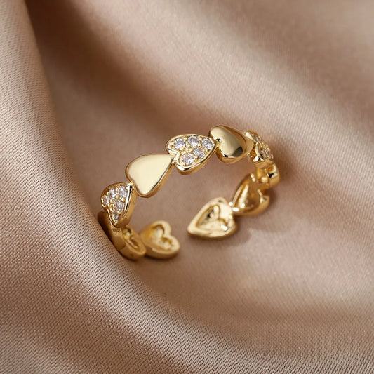 Heart Zircon Rings for Women Open Adjustable Stainless Steel Gold Color Ring Romantic Wedding Couple Aesthetic Jewelry anillos