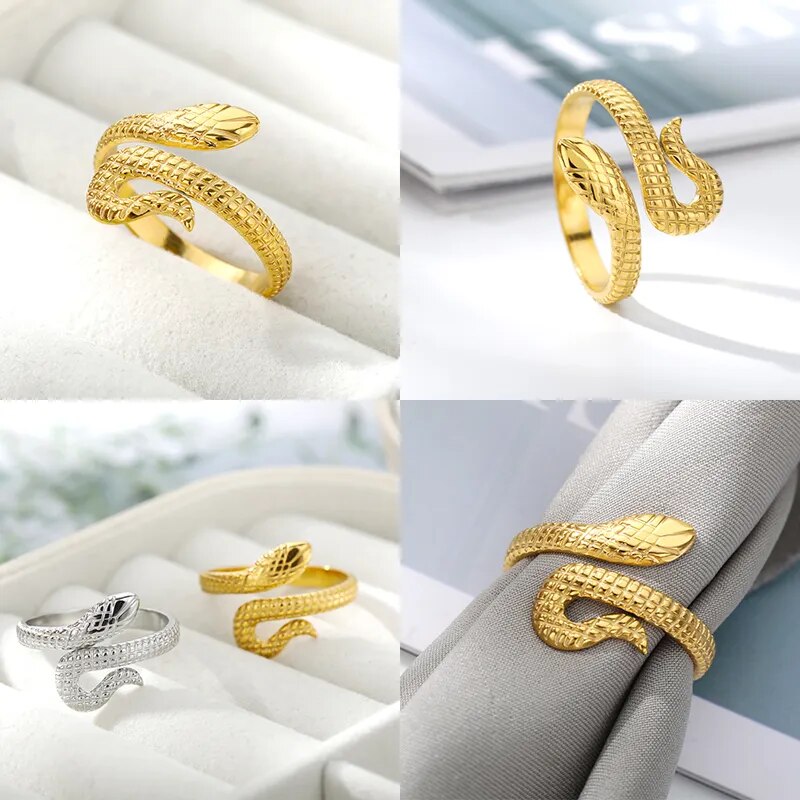 Punk Snake Couple Rings For Women Men Stainless Steel Adjustable Female Ring Finger Gothic Birthday Jewelry Accessories BFF