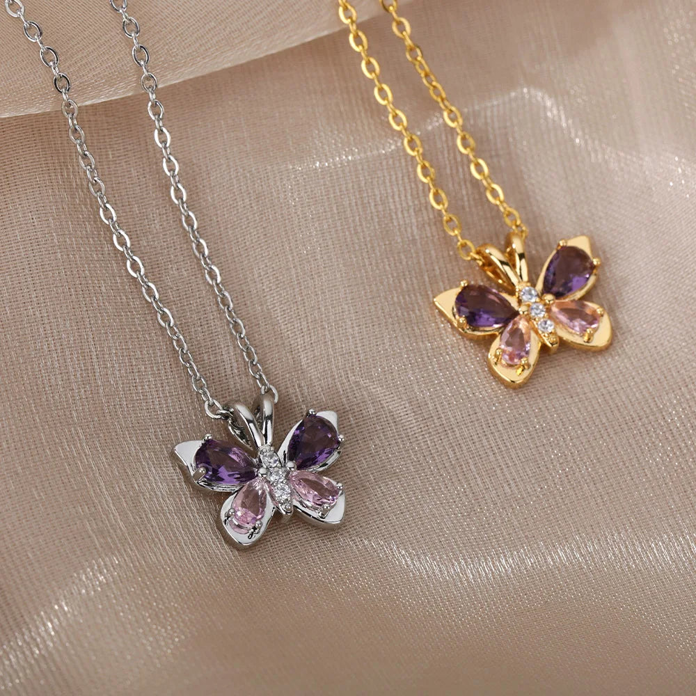 Rhinestone Butterfly Necklace For Women Girls Zircon Crystal Choker Necklaces Chain Engagement Wedding Jewelry Gift