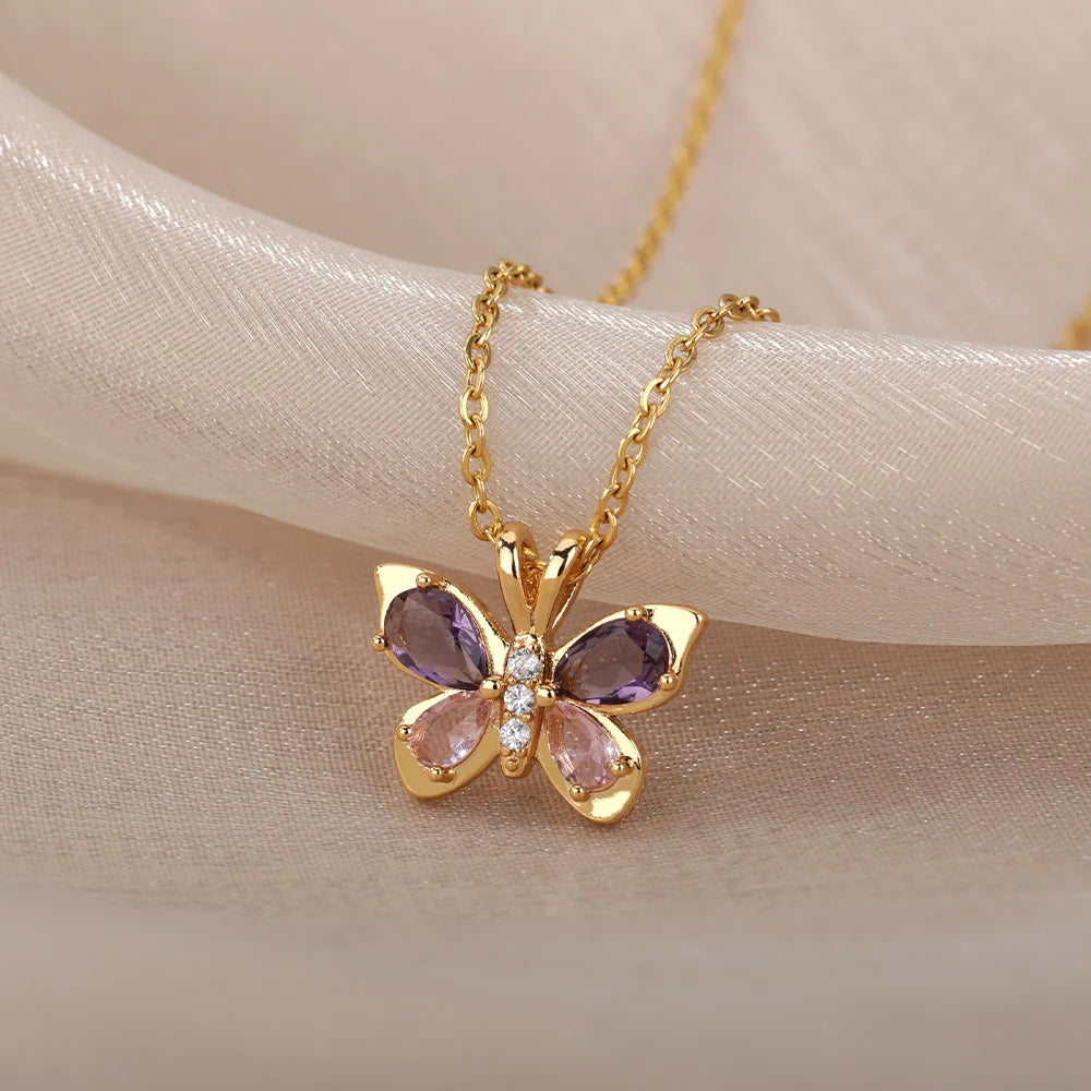 Rhinestone Butterfly Necklace For Women Girls Zircon Crystal Choker Necklaces Chain Engagement Wedding Jewelry Gift