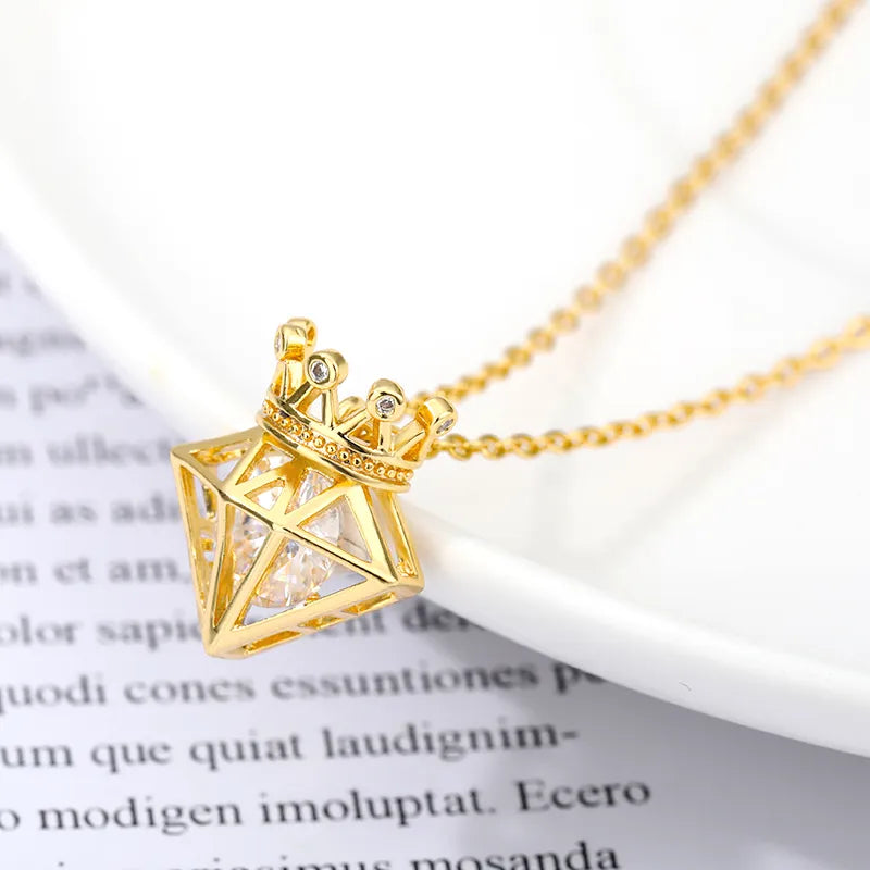 Rhinestone Crown Shape Pendant Necklace For Women Luxury Zircon Crystal Choker Chain Wedding Necklaces Jewelry Collares