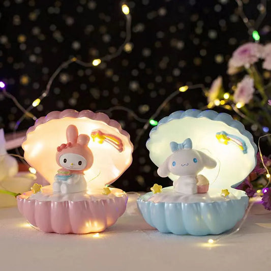 Sanrio Toy Kuromi Cinnamonroll My Melody Led Light Creative Shells Anime Characters Night Light Bedside Decor Lamp