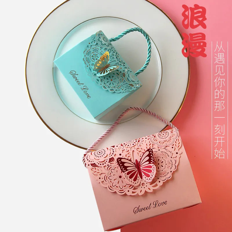 10Pcs Cutout Butterfly Wedding Candy Box Chocolate Party Gift Bag Baby Shower Gift Packaging Box With Handle