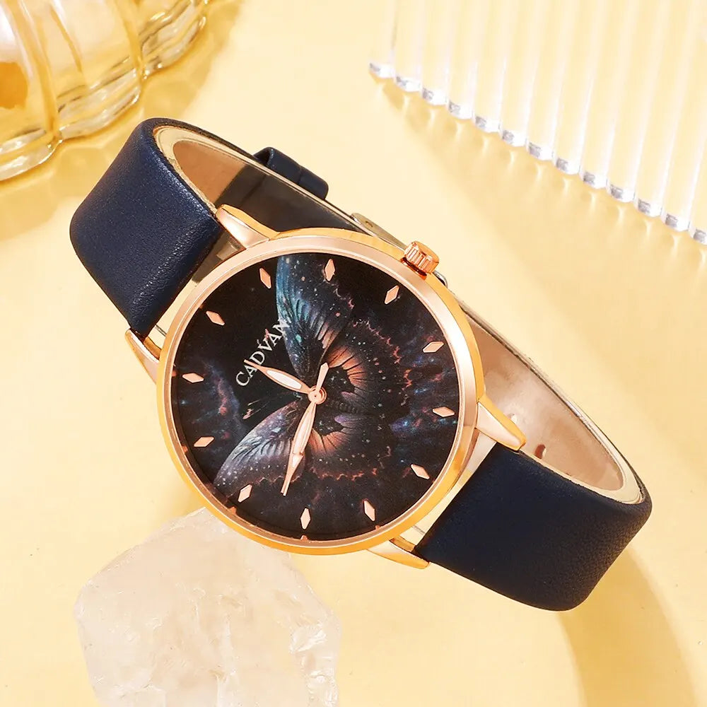 5PCS Set Women Fashion Butterfly Quartz Watch Brand Design Female Clock Leather Band Ladies Casual Wrist Watch Reloj Mujer