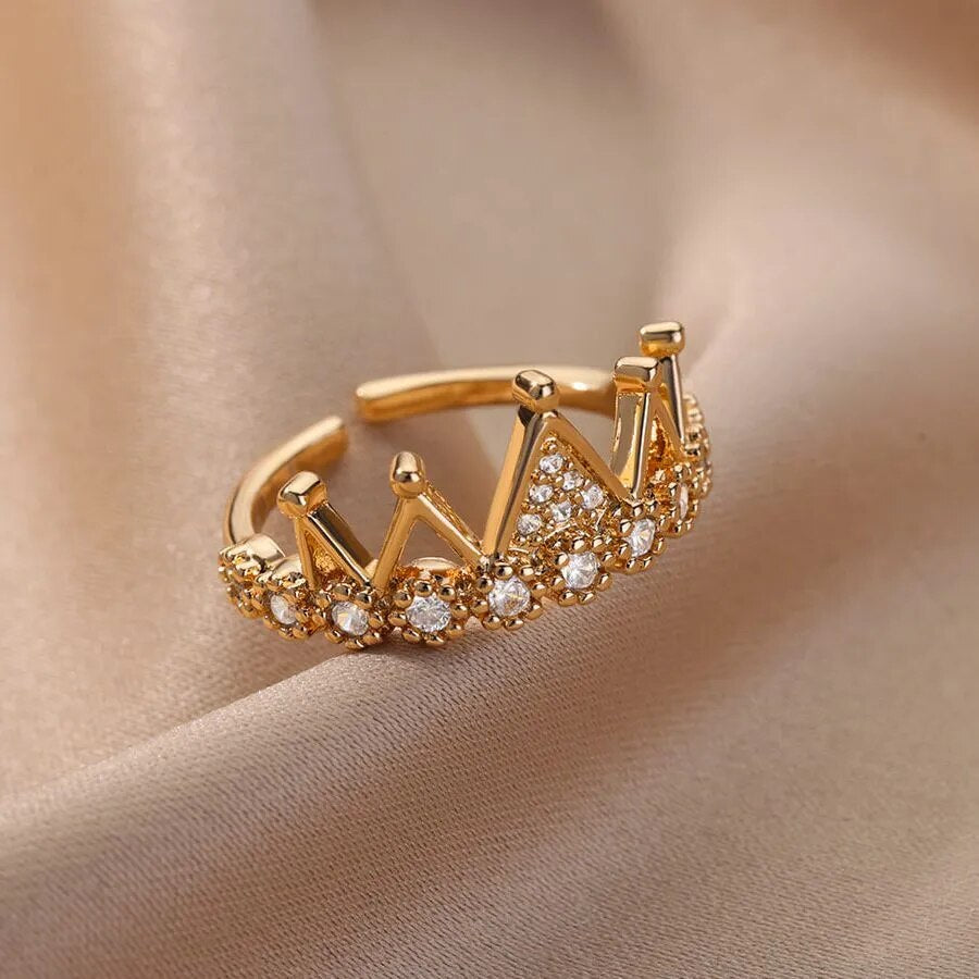 Vintage Queen Crown Finger For Women Monther Gold Open Adjustable Female Ring Trend Wedding Engagement Jewelry Gift Bague 2023