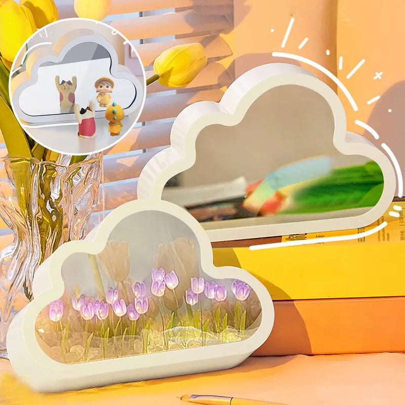 Tulip Mirror Lamp DIY Cloud LED Night Light Bedroom Photo Frame Lamps Creative Home Ornaments Girls Birthday Gift