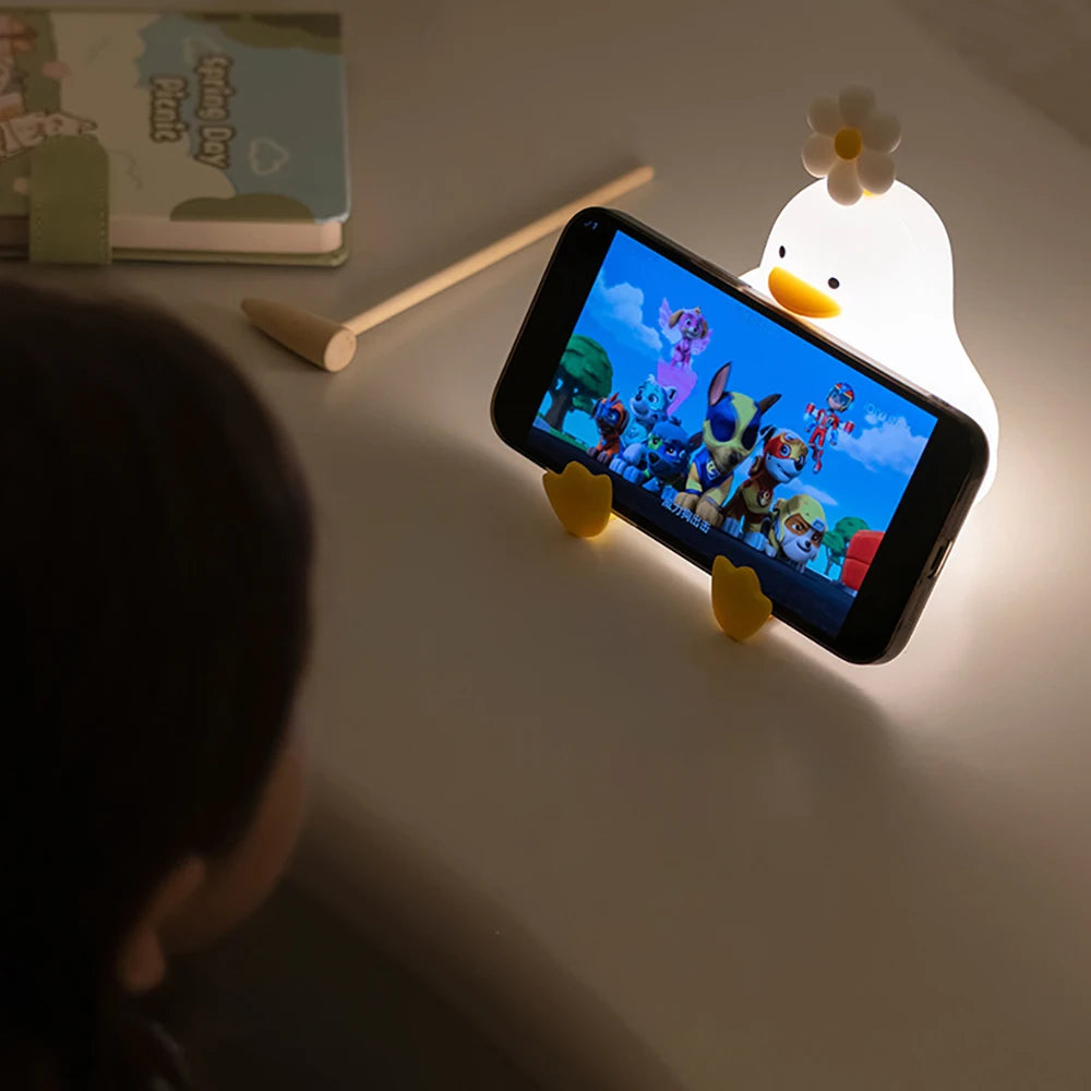 Cartoon Flower Duck Pat Lamp Rechargeable Dimmable Home Night Light Childrens Bedroom Bedside Lamp for Kids Friend Holiday Gifts