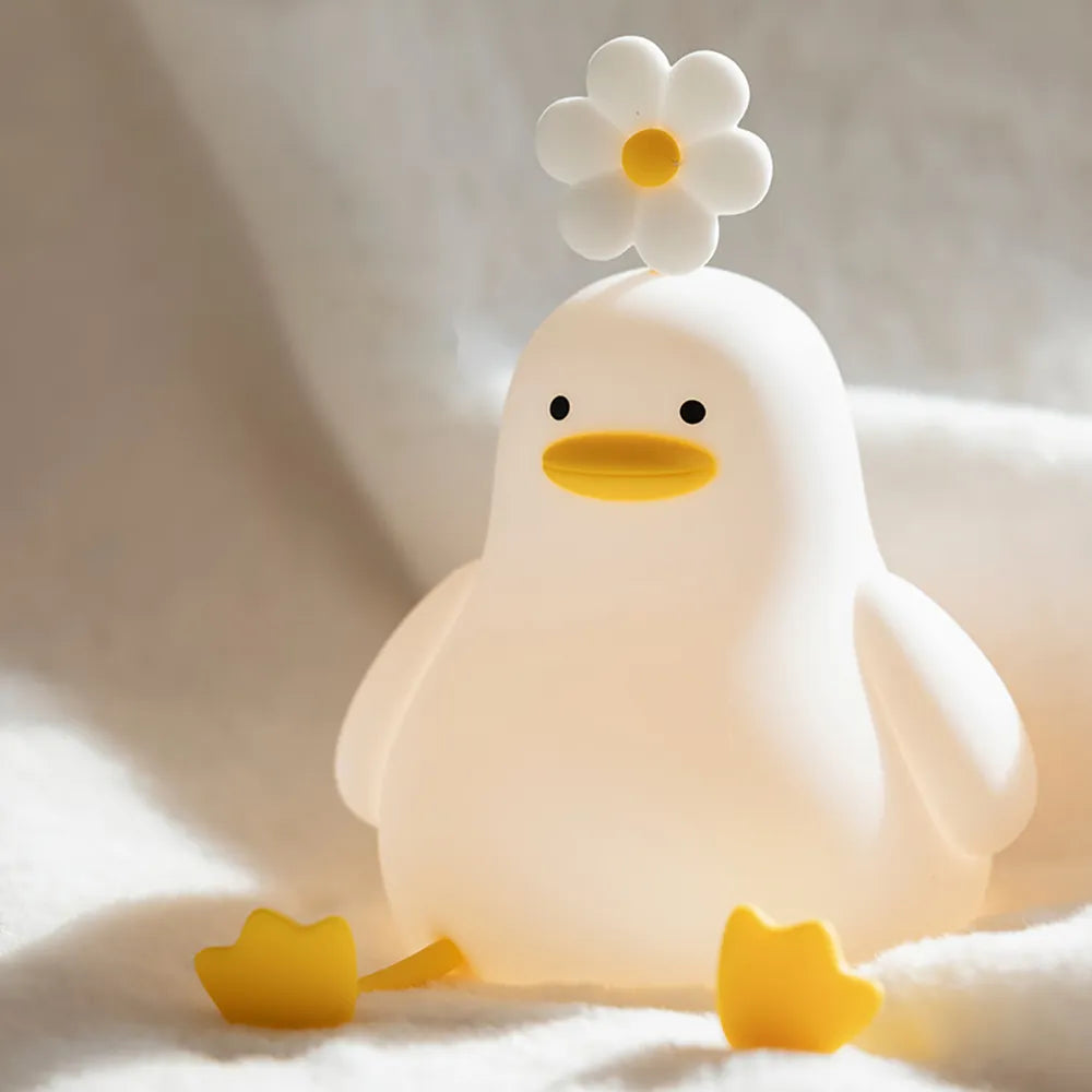 Cartoon Flower Duck Pat Lamp Rechargeable Dimmable Home Night Light Childrens Bedroom Bedside Lamp for Kids Friend Holiday Gifts