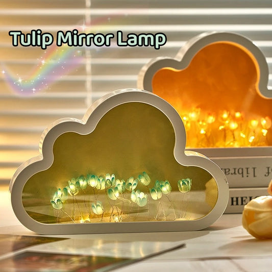 Tulip Mirror Lamp DIY Cloud LED Night Light Bedroom Photo Frame Lamps Creative Home Ornaments Girls Birthday Gift