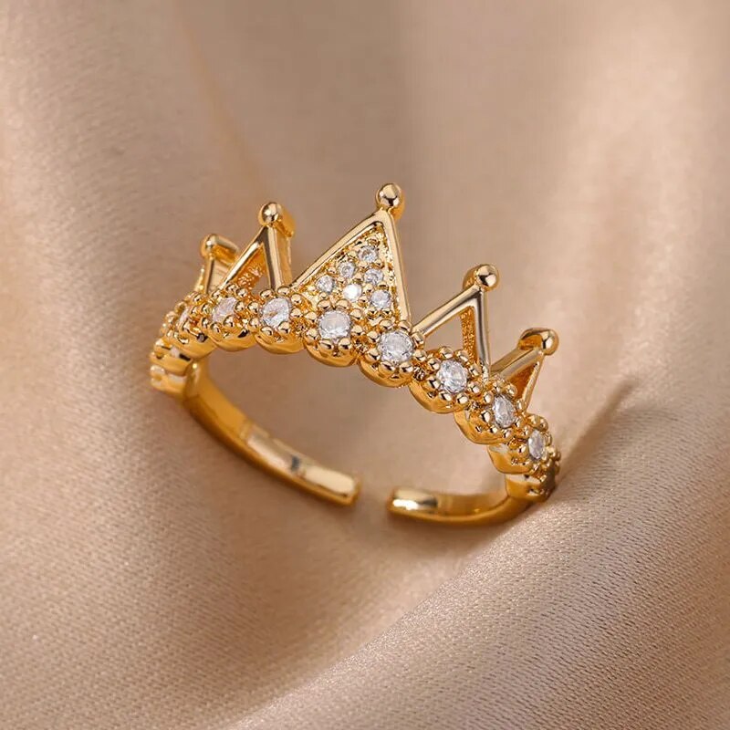 Vintage Queen Crown Finger For Women Monther Gold Open Adjustable Female Ring Trend Wedding Engagement Jewelry Gift Bague 2023