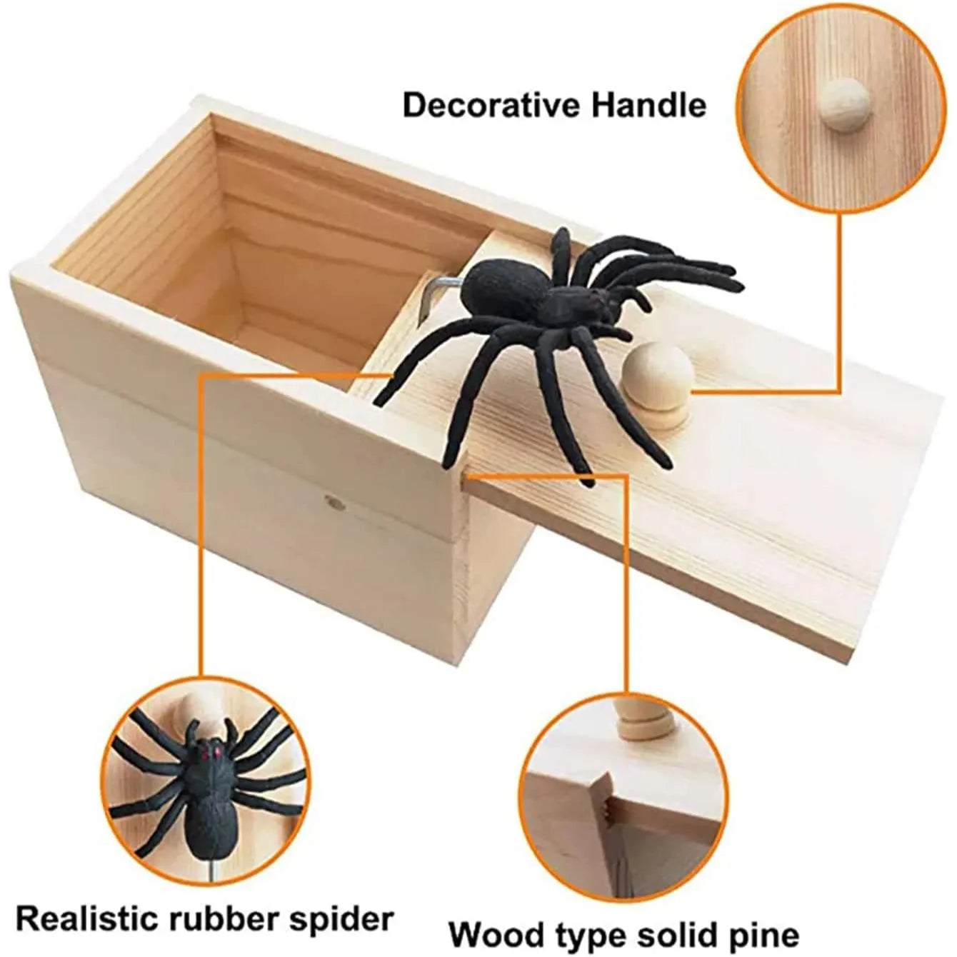 1PC-Wooden Prank Trick Practical Joke Home Office Scare Toy Box Gag Spider Kid Parents Friend Funny Play Joke Gift Surprising Bo