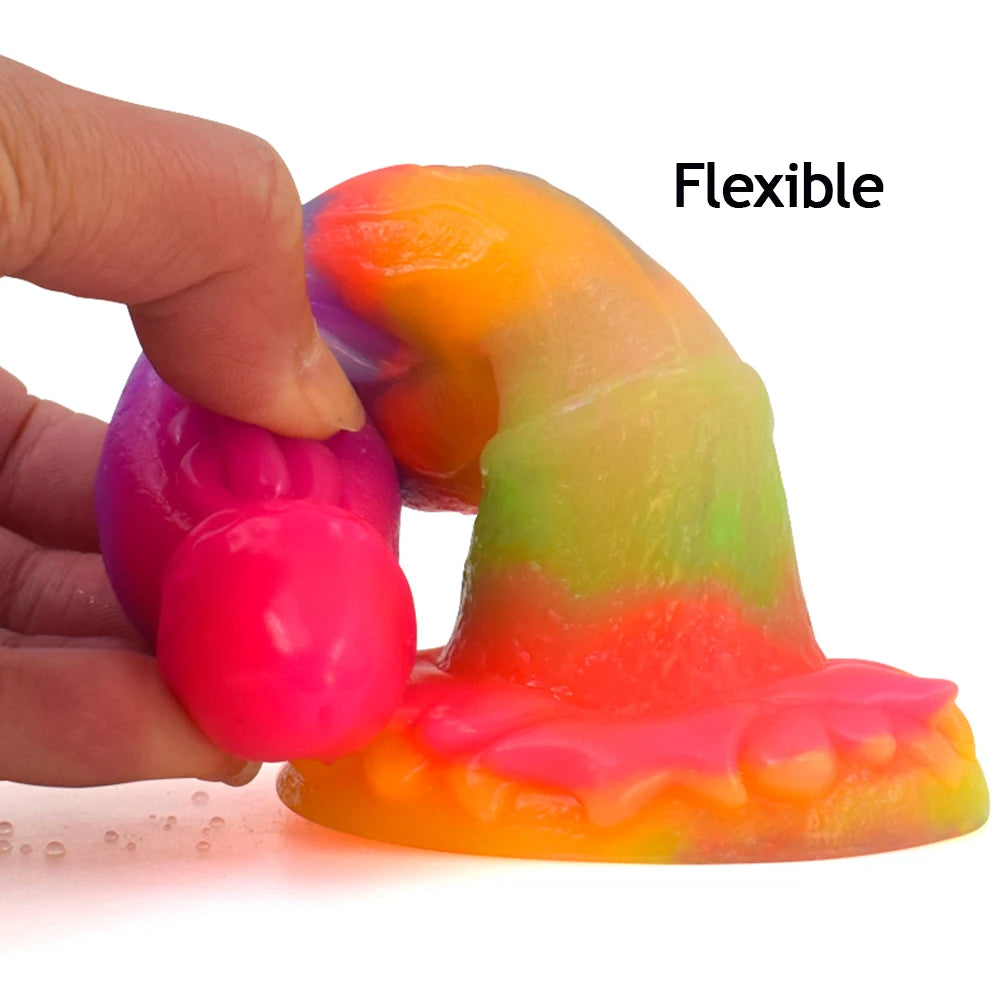 GEEBA Beginners Luminous Animal Knot Dildo Anal Plug for Women Men Silicone Glow in Dark Penis with Sucker Sex Toys ButtPlug