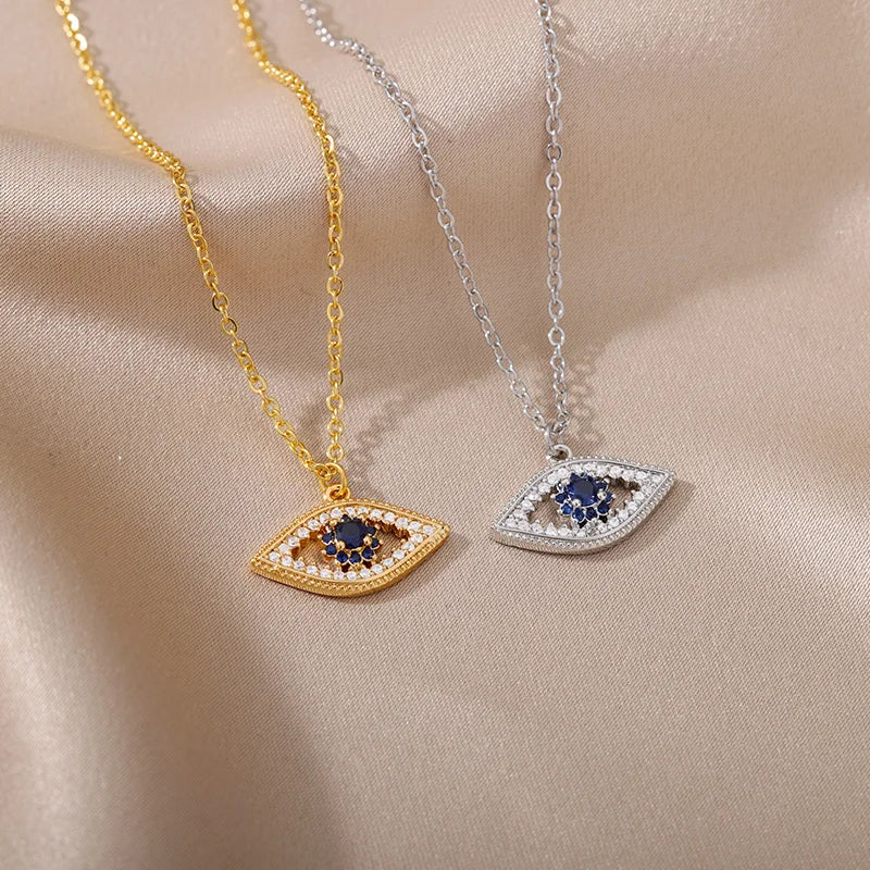 Evil Eye Necklaces For Women Stainless Steel Gold Plated Chain Zircon Square Pendant Choker Necklace Wedding Boho Jewelry Gift