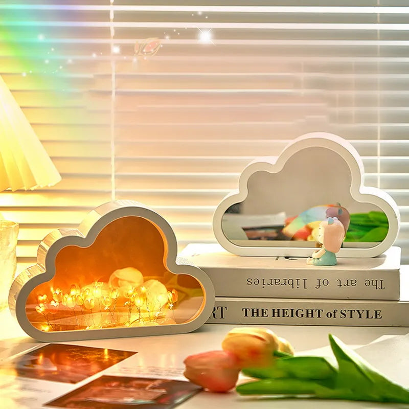 Tulip Mirror Lamp DIY Cloud LED Night Light Bedroom Photo Frame Lamps Creative Home Ornaments Girls Birthday Gift