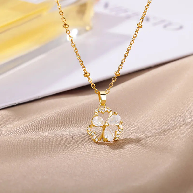 Rhinestone Clover Flower Necklace For Women Engagement Wedding Choker Necklace Collar Chain Vintage Jewelry Gift Bijoux