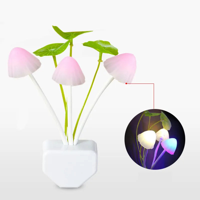 Novelty Creative AC110V-220V night light EU/US Plug Light Sensor 3 LED Colorful Mushroom Lamp Led Color Night Lights