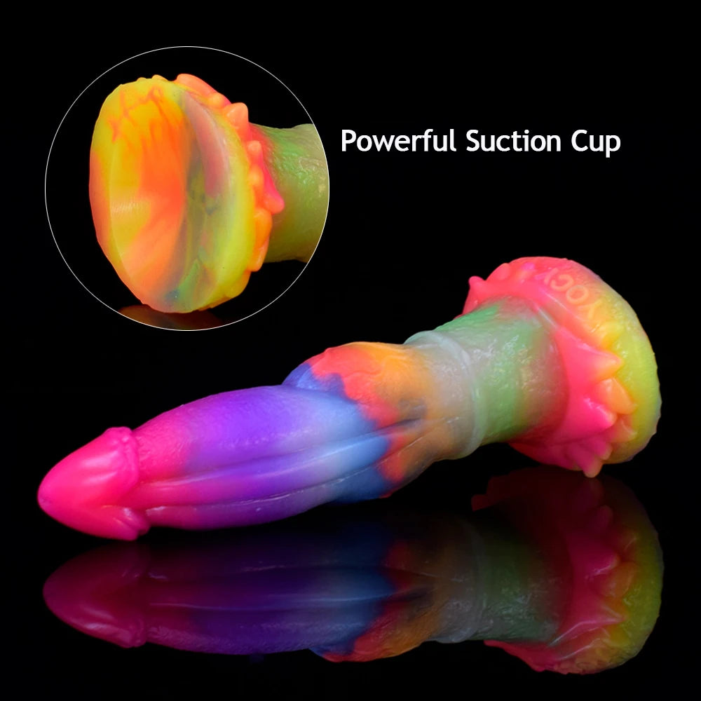 GEEBA Beginners Luminous Animal Knot Dildo Anal Plug for Women Men Silicone Glow in Dark Penis with Sucker Sex Toys ButtPlug