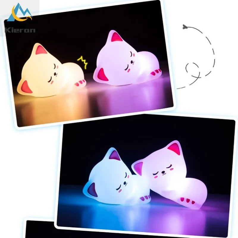 Soft Silicone Cat Seven Colors LED Night Lights USB Rechargeable Children Baby Kids Night Lamp Creative Cartoon Room Decor Light