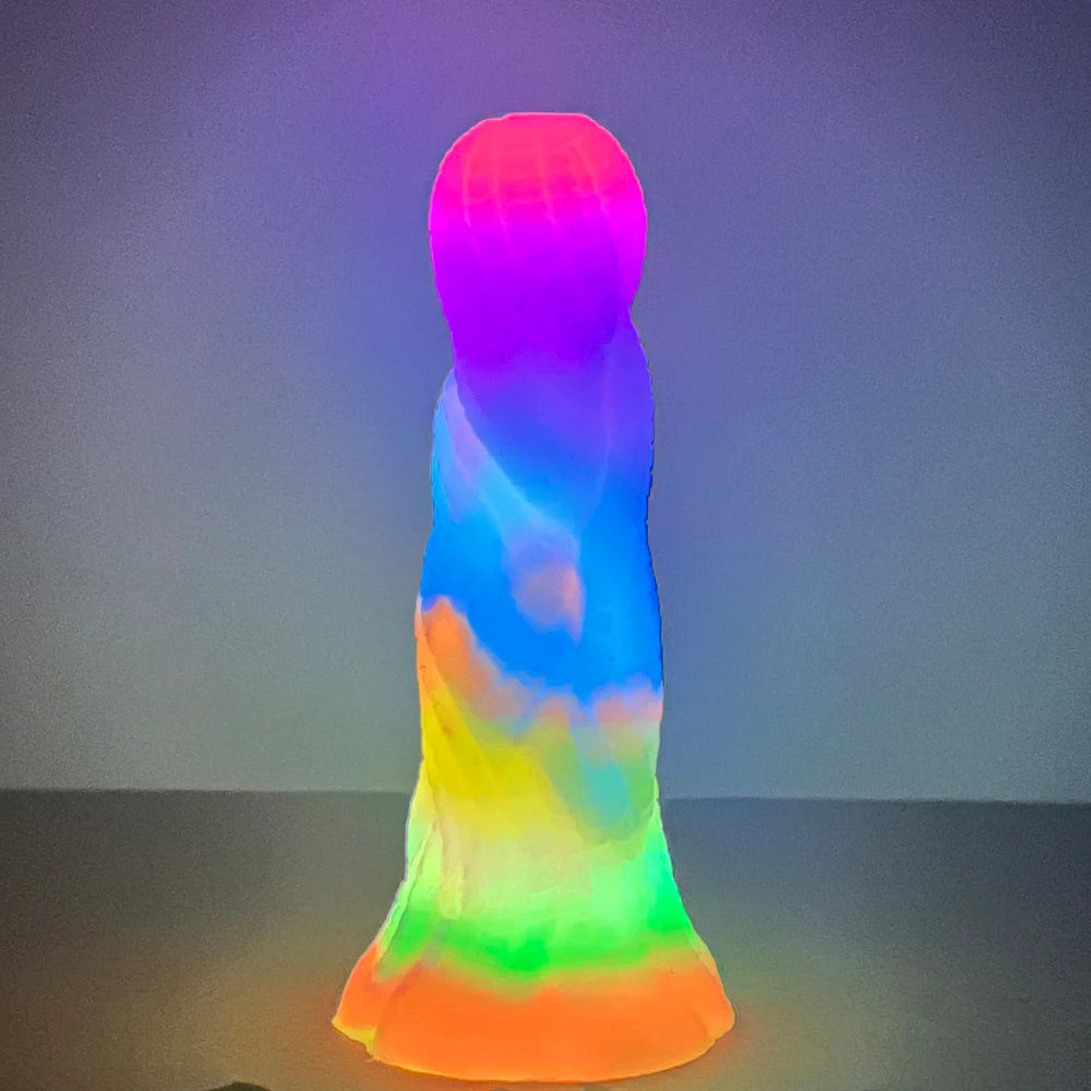 GEEBA Beginners Luminous Animal Knot Dildo Anal Plug for Women Men Silicone Glow in Dark Penis with Sucker Sex Toys ButtPlug