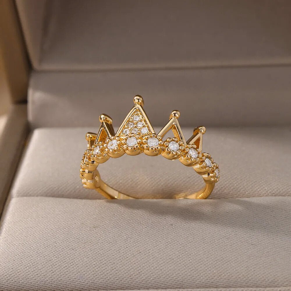 Vintage Queen Crown Finger For Women Monther Gold Open Adjustable Female Ring Trend Wedding Engagement Jewelry Gift Bague 2023