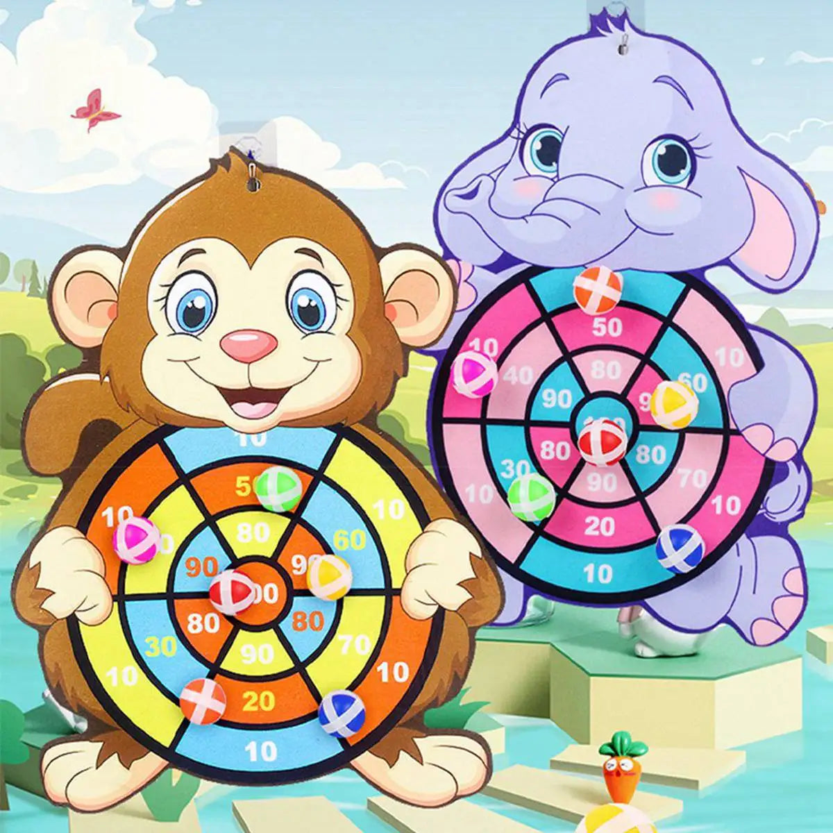 Children Cartoon Animal Dart Board Sticky Ball Educational Toy Dinosaur Birthday Party Decor Funny Gift for Kids Baby Shower