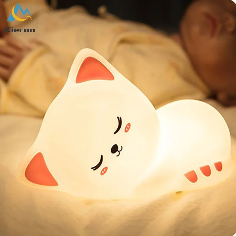 Soft Silicone Cat Seven Colors LED Night Lights USB Rechargeable Children Baby Kids Night Lamp Creative Cartoon Room Decor Light