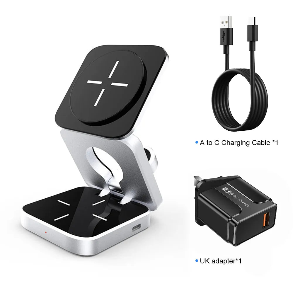 3 In 1 Foldable Magnetic Wireless Charger Stand For iPhone 15, 14, 13 Pro/Max/Plus, AirPods 3/2 Station Dock Fast Charger Holder