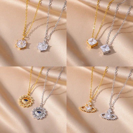 Evil Eye Necklaces For Women Stainless Steel Gold Plated Chain Zircon Square Pendant Choker Necklace Wedding Boho Jewelry Gift