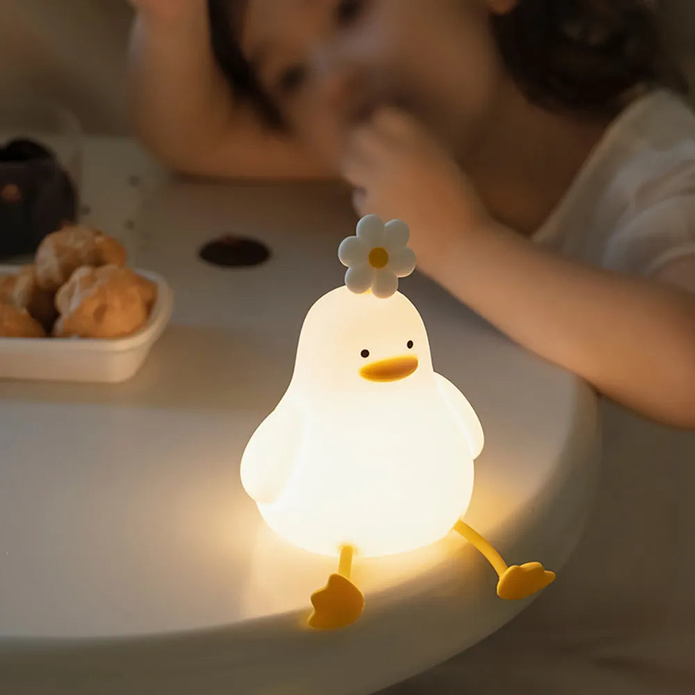 Cartoon Flower Duck Pat Lamp Rechargeable Dimmable Home Night Light Childrens Bedroom Bedside Lamp for Kids Friend Holiday Gifts