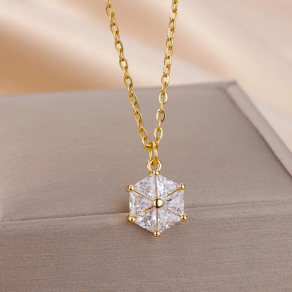 Evil Eye Necklaces For Women Stainless Steel Gold Plated Chain Zircon Square Pendant Choker Necklace Wedding Boho Jewelry Gift