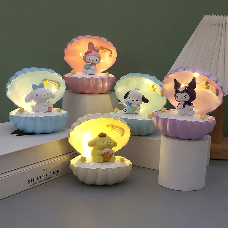 Sanrio Toy Kuromi Cinnamonroll My Melody Led Light Creative Shells Anime Characters Night Light Bedside Decor Lamp