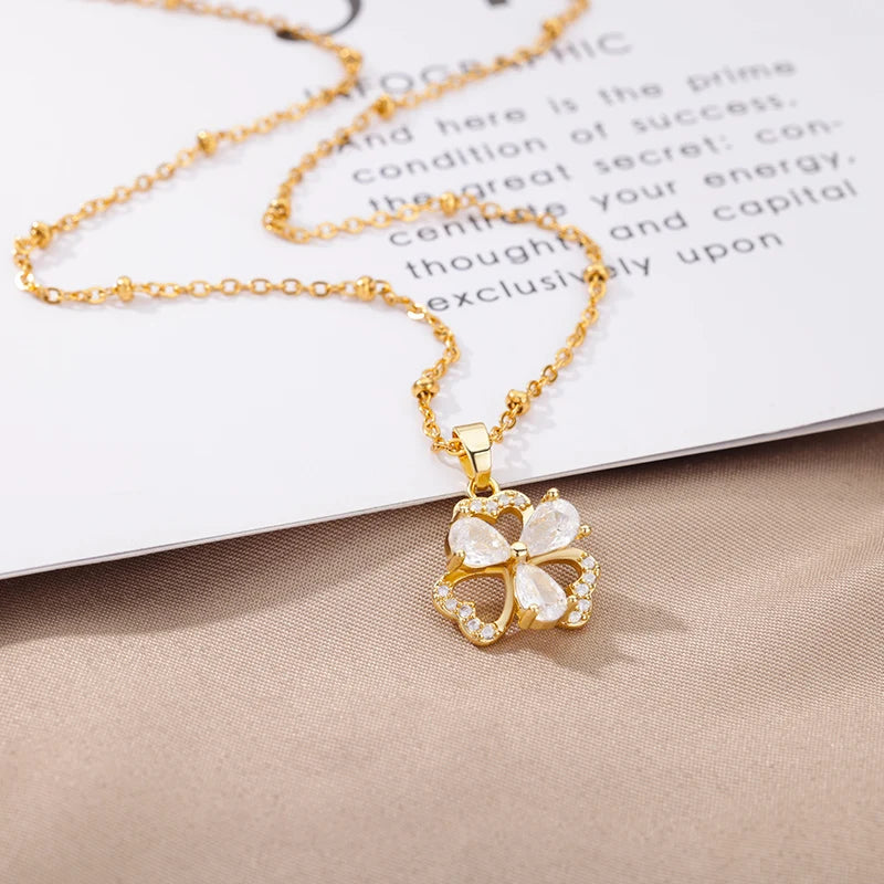 Rhinestone Clover Flower Necklace For Women Engagement Wedding Choker Necklace Collar Chain Vintage Jewelry Gift Bijoux