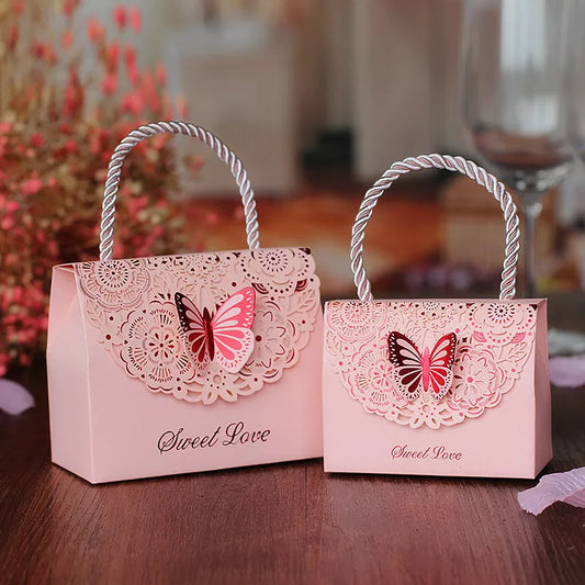 10Pcs Cutout Butterfly Wedding Candy Box Chocolate Party Gift Bag Baby Shower Gift Packaging Box With Handle