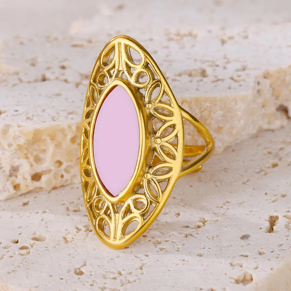 Green Natural Opal Stone Rings for Women Open Gold Color Stainless Steel Ring Bohemian Couple Aesthetic Jewelry anillos mujer